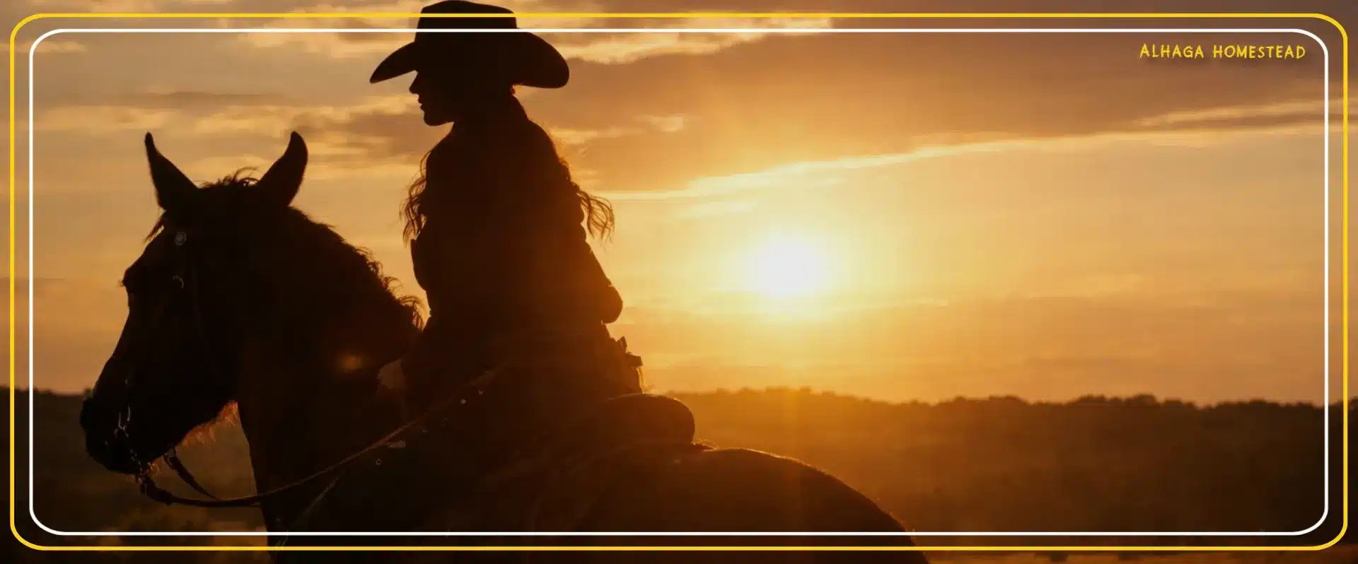 Cowgirl in sunset - Alhaga homestead
